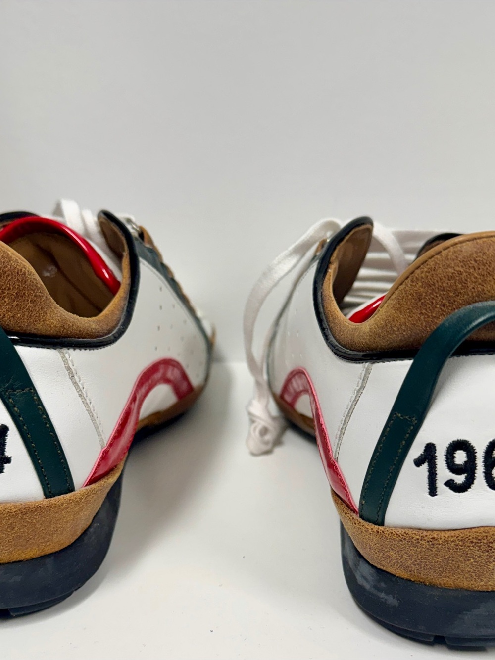 DSQUARED2 White Leather Sneakers with Green & Red Accents and Tan Interior NWT - Picture 9 of 13